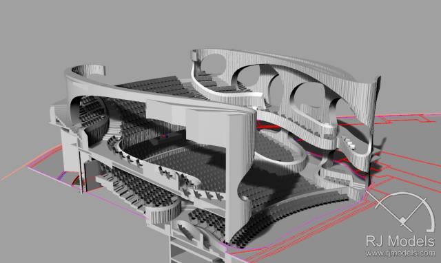 戲曲中心建筑模型的大小為1230mm X 830mm X 590mm ，歷時(shí)1個(gè)月制成。戲曲中心的外觀別樹(shù)一格，糅合了傳統(tǒng)與現(xiàn)代元素，整體屬于流線型設(shè)計(jì)，外觀如同舞臺(tái)簾幕一般。從建筑模型的設(shè)計(jì)中觀看，▲戲曲中心的結(jié)構(gòu)為流線外型和內(nèi)部空間， 呈現(xiàn)出「氣」的概念。。